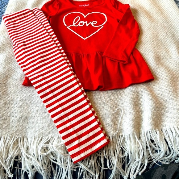 Cat & Jack Other - Cat & Jack Red and White Toddler Top and Leggings Size 3T Valentines